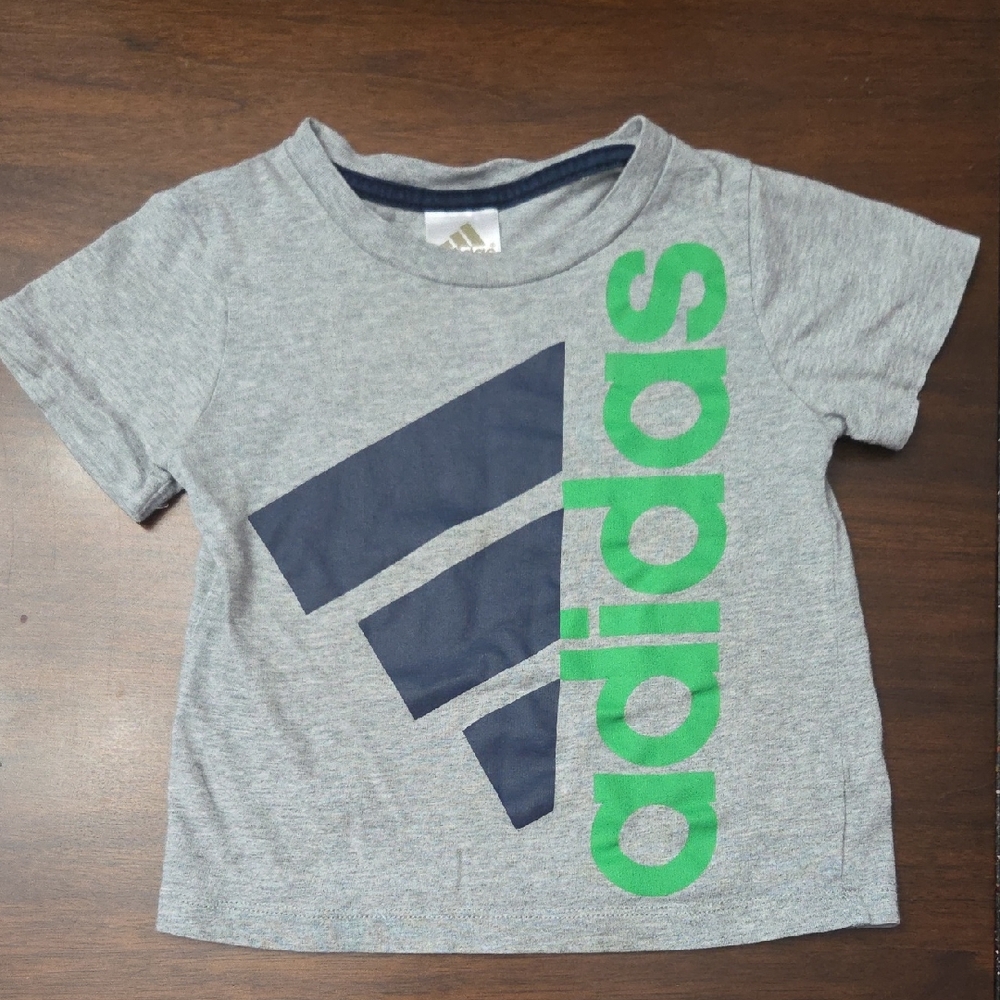 Adidas Kids Gray Tee with Green and Blue Logo 2t 100% Cotton